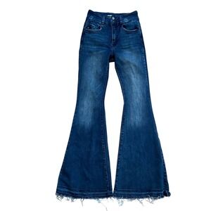 KanCan High Rise Super Flare Jeans Dark Wash Distressed Bell Bottom Size 5/26